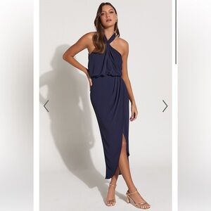 Halterneck twist midi dress